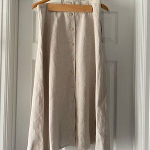 Telluride Clothing Company 100% Linen  Natural Button-Front A-Line Skirt NWT